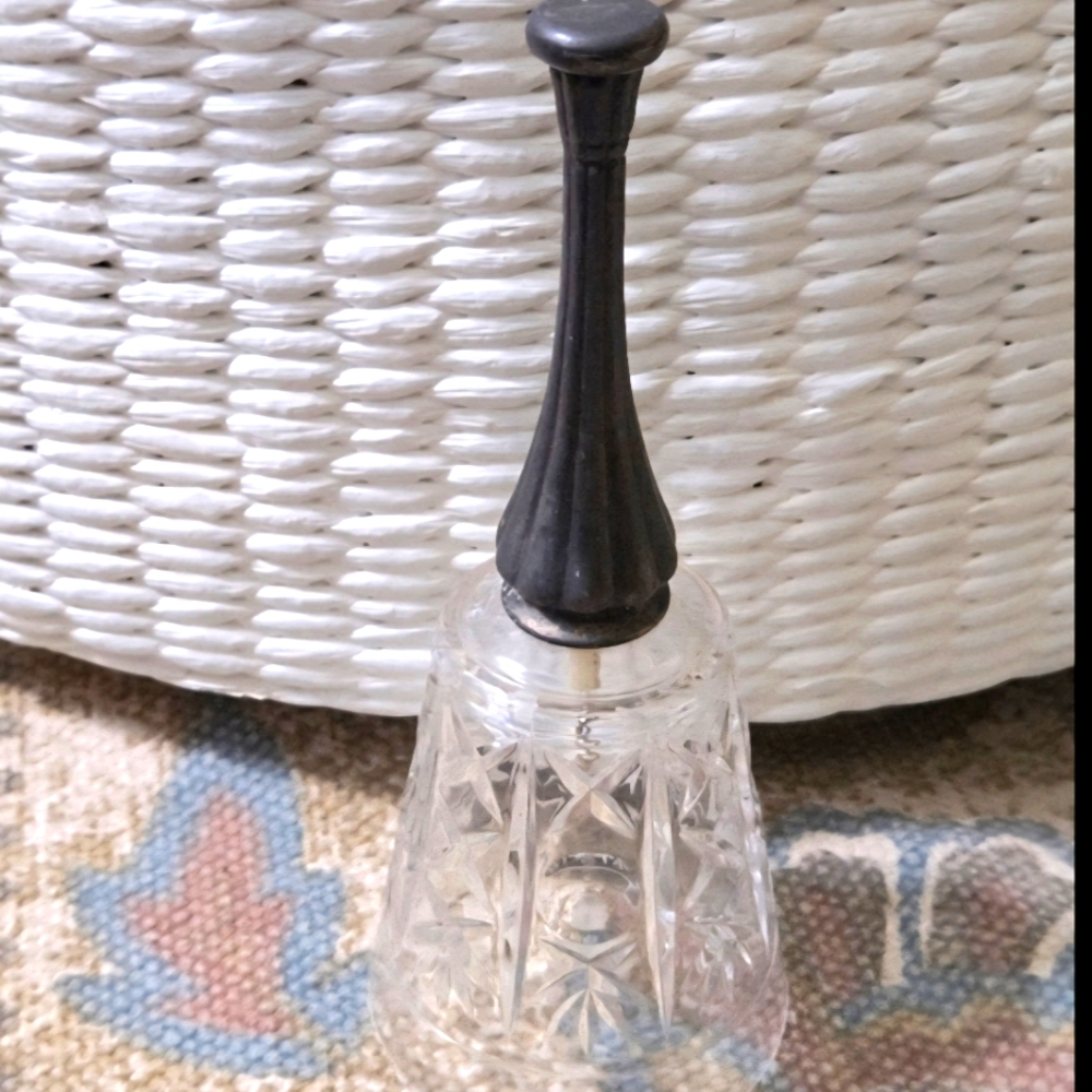 Elegant Cut Glass Crystal Bell with Silver Gray Pewter Handle
